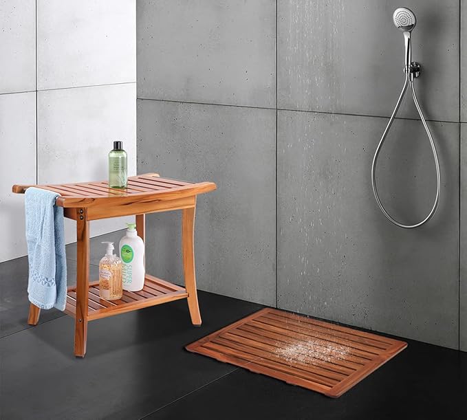 Utoplike (24"x18") Teak Wood Bath Mat, Shower Mats for Bathroom, Large for Spa Home or Outdoor
