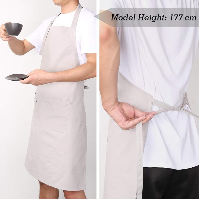 LessMo Bib Apron, Canvas Cotton Cooking Aprons 100% Cotton