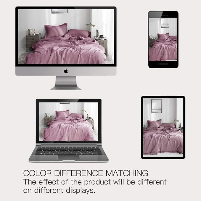 Simple&Opulence 100% Washed Linen Duvet Cover with Embroidered, 3 Pieces Soft Farmhouse Comforter Set with Button Closure,1 Duvet Cover and 2 Pillowshams(Queen,Purple)