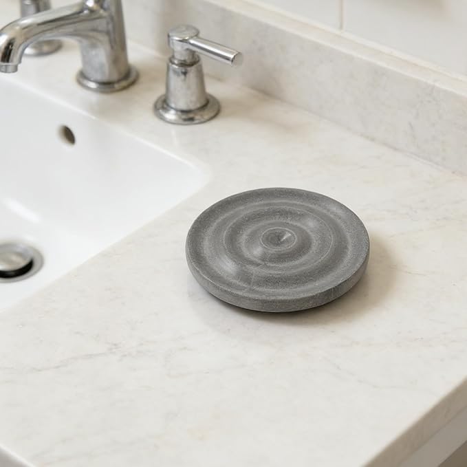 Diatomite Soap Dish for Kitchen Organizer - Quick Dry Sink Caddy Holder for Sponge Brush Toothbrush - Fast Absorbing Stone Tray (Dark Grey)