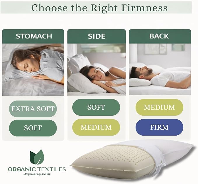 ORGANIC TEXTILES 100% Talalay Latex Bed Pillow with GOTS Certified Organic Cotton Cover (Queen Size - Soft) - Pack of 1