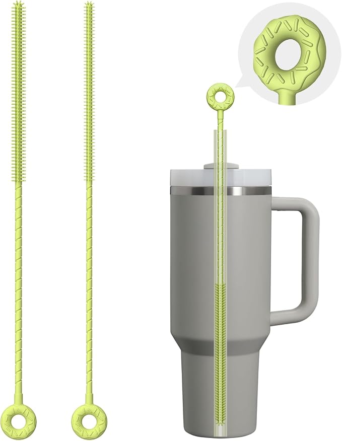 Silicone Straw Cleaner Brush, 2 Pcs Reusable Cleaning Brushes for Straws, 6mm&9mm, Green
