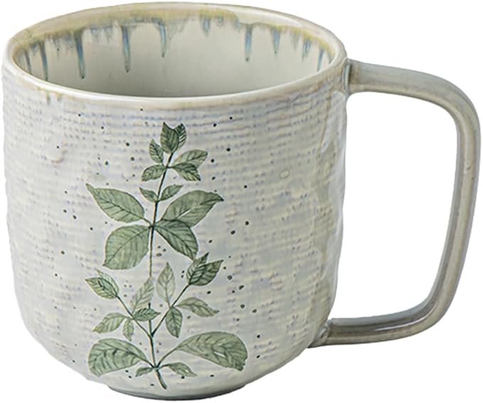 Ceramic Mugs for Men & Women, Unique Microwave & Dishwasher Safe Tea/Coffee Rustic Stoneware Cups for Office & Home (Green Leaf)