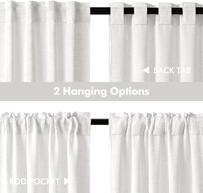 MIULEE White Curtains 30 Inch Length 2 Panels, Soft Thick Linen Textured Semi Sheer Light Filtering Kitchen Window Curtains Over Sink Small Tier Curtains for Bathroom Window Back Tab Rod Pocket
