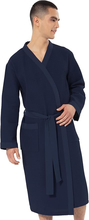 SEYANTE Turkish Cotton Waffle Robe for Men – Organic GOTS Certified Spa Bathrobe, Lightweight Kimono, Soft Cotton Bathrobe