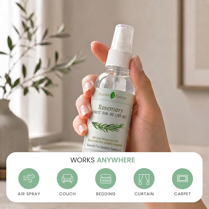 Rosemary Linen & Room Spray, Natural Aromatic Spray Made with 100% Pure Rosemary Essential Oil, Relaxing Home Fragrance (4.06 fl oz)