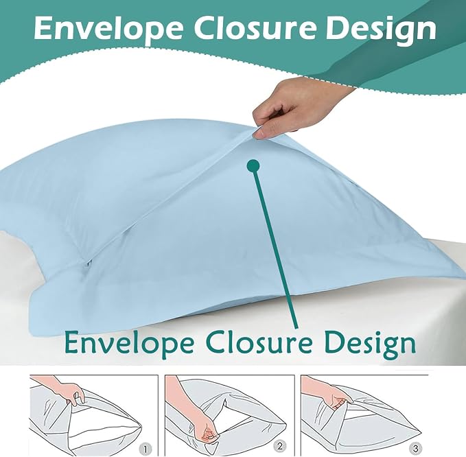 2 Pack Pillow Shams Queen Size 20x30 – 600 Thread Count 100% Organic Cotton Sky Blue Pillow Covers with 2 Inch Flange, Soft & Smooth Premium Hotel-Quality Pillowcases Set of 2