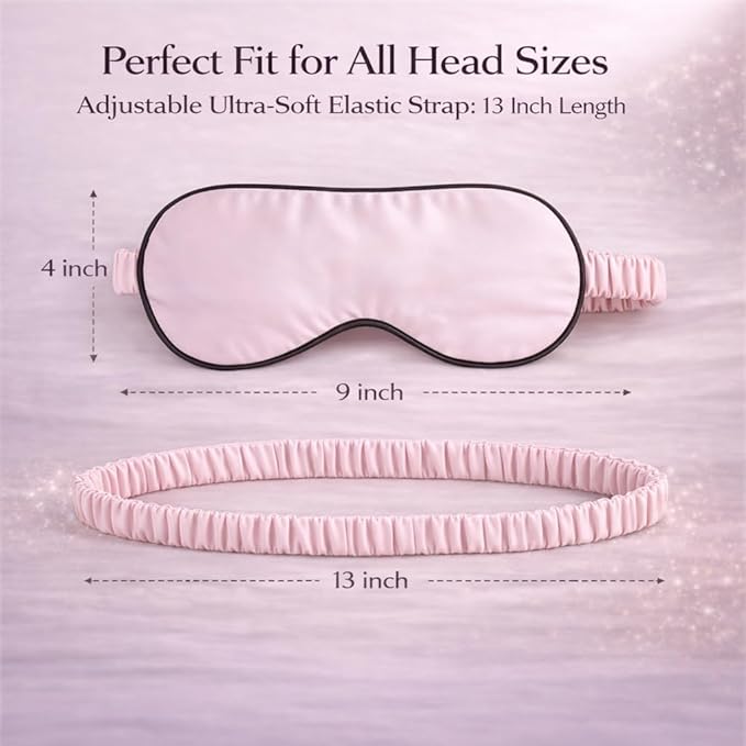 100% Mulberry Silk Sleep Mask for Women/Men Airplane Travel, Pure 22 Momme Silk Eye Mask Blackout for Sleeping, Ajustable, Luxury, Anti Wrinkle, Anti Aging Silk Blindfold, Made in USA (Pink)