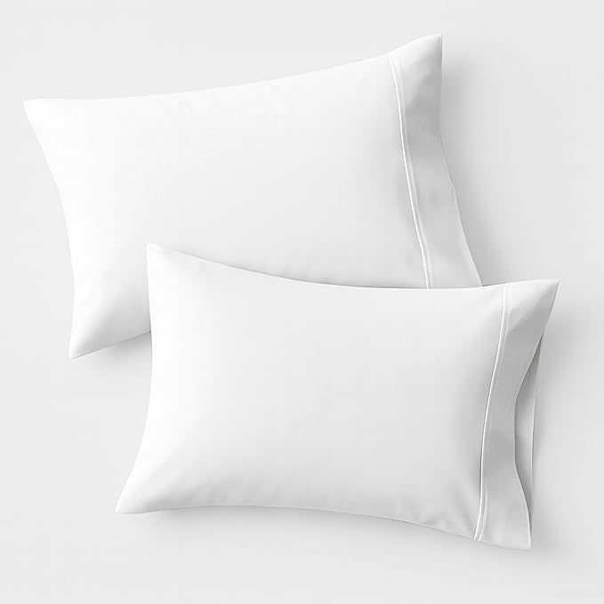 100% Organic Cotton Percale Pillow Cases Standard/Queen Size Set of 2 - Percale Pillowcases Standard/Queen (White), Soft Cooling Pillow Cases for Sleeping, Cotton Pillowcovers
