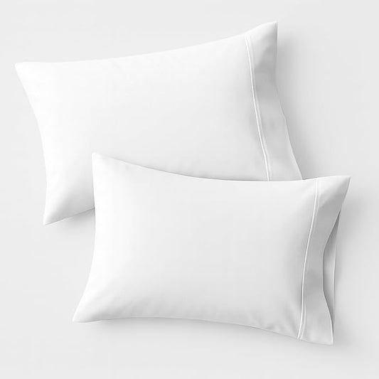 100% Organic Cotton Percale Pillow Cases Standard/Queen Size Set of 2 - Percale Pillowcases Standard/Queen (White), Soft Cooling Pillow Cases for Sleeping, Cotton Pillowcovers