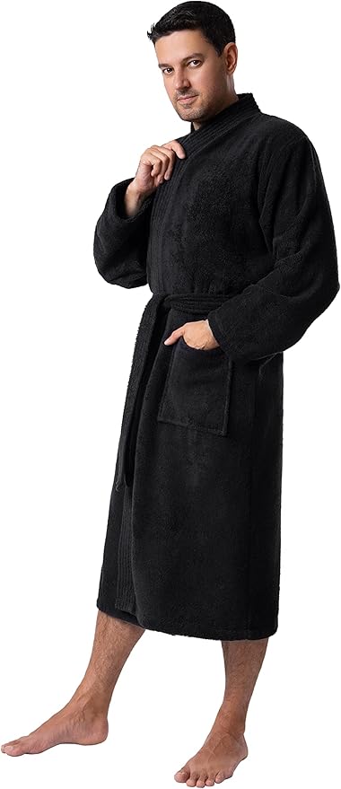 BAGNO MILANO Organic Men Bathrobe, GOTS Certified Organic Turkish Cotton Luxury Kimono Robe, Made in Turkey