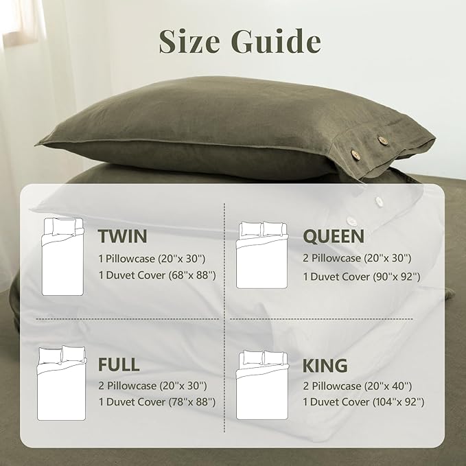 S VICTORY SYMBOL 100% Organic Linen Duvet Cover Set 3PCS Queen Size,Stone Washed French Flax Bedding,1 Comforter Cover and 2 Pillowcases Bedding Set(Burnt Olive)