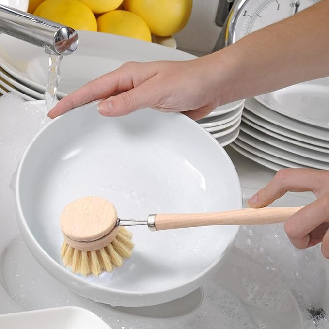 5 Pieces Bamboo Dish Brush Set for Eco-Friendly Home - Wooden Dish Scrubbers, Sustainable Kitchen Cleaning Set, Natural Bristle Dish Brushes for Pots Pans Bottles