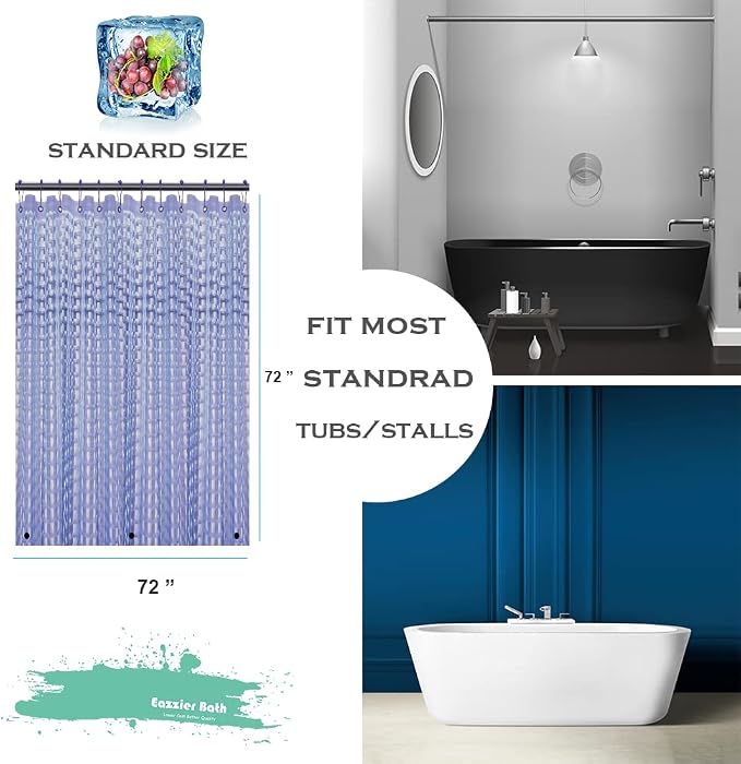 Navy Blue 3D Crystal Plastic Shower Curtain Liner, 72x72 Inch Thin Lightweight Plastic Bathroom Shower Showroom Inner Curtain with Rustproof Metal Grommet Holes and Weighted Magnets