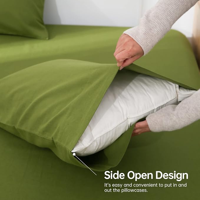 Simple&Opulence Linen Pillowcases 1 Pair Basic Style 55% Euro Linen 45% Cotton Blend Solid Color Flax Shams Set of 2, Standard Queen Size 20"x30", Forest