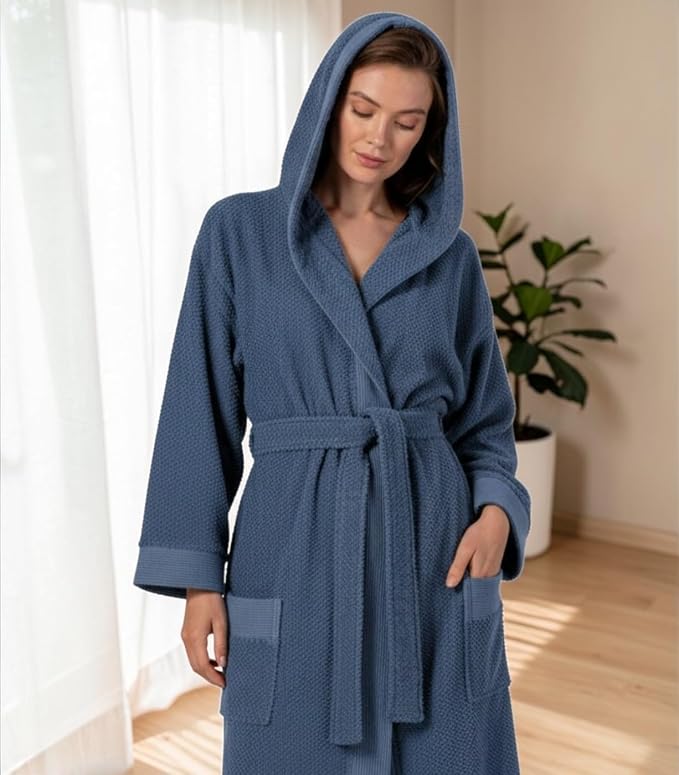 SEYANTE Turkish Cotton Bathrobe for Women - Organic GOTS Certified Terry Hooded Kimono Robe - Spa Quality Women's Cotton Robe