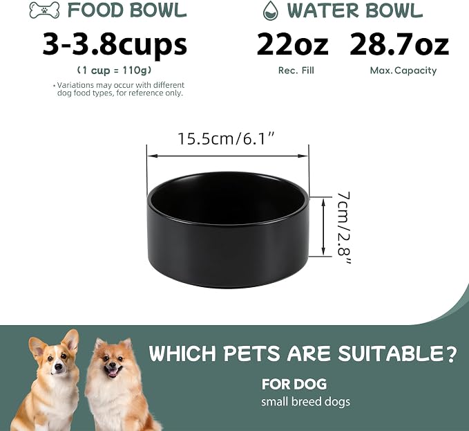 Havniva 6.1” Ceramic Dog Bowls, Dog Food and Water Bowl for Small & Medium Dogs, Durable Dog Water Bowl with Non-Slip Rubber Base Large Capacity Pet Feeding Bowl