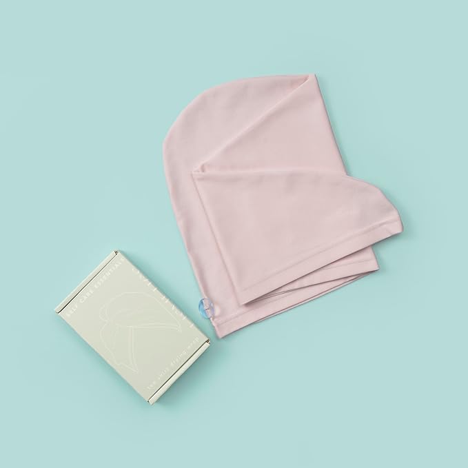 T-Shirt Hair Plopping Towel for All Textures - Cotton Blend Water Absorption Turban with Secure Button - Moisture Gentle Styling and Setting Wrap - Pink