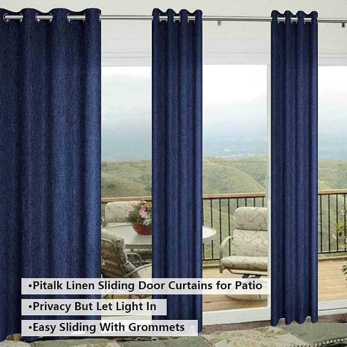 Navy Blue Linen Curtains 100 inches Long for Bedroom Grommet Eyelet Light Filtering Privacy Sheer Blue Curtains Boho Farmhouse Nautical Decor Indigo Blue Cotton Textured Draperies 2 Panel Floor Length