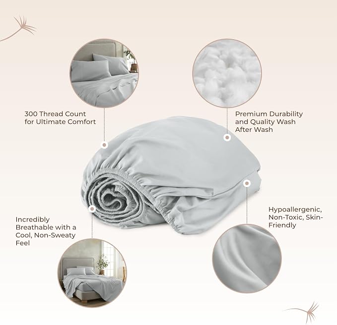 Organic Twin Fitted Sheet Only Deep Pocket - 100% Organic Cotton Sheets with Breathable 300 Thread Count Sateen Weave GOTS & Fairtrade Certified - Soft Fitted Bed Sheets Only (Shore, Twin)