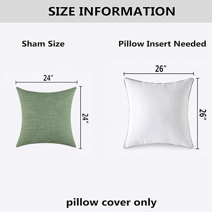 Kevin Textile Set of 2 Sage Green Pillow Covers Spring 24 x 24 Inch Farmhouse Boho Decorative Throw Pillow Covers Linen Cushion Covers for Sofa Couch Décor