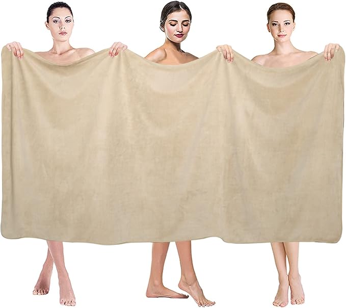 JML Luxury Hotel & SPA Jumbo Bath Towels (2 Pack, 35"x70") - 350GSM High-Density Fleece Sheet Towel Sets - Super Soft and Absorbent, Lint Free, Fade Resistant Oversized Bath Sheet, Camel