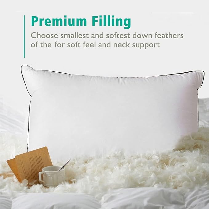 APSMILE Organic Feather Down Pillows Set of 2, King Size Bed Pillows for Sleeping with 100% Cotton Cover, 3-Chamber Hybrid Feather Down Core Pillow Surrounded by Polyester, 20x36 Inches