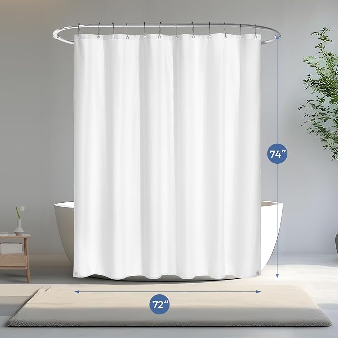 downluxe Waterproof Fabric Shower Curtain Liner, Soft Cloth Shower Liner with Magnets, Machine Washable & Hotel Quality Bathroom Curtain, 72" W x 74" L, Waffle White