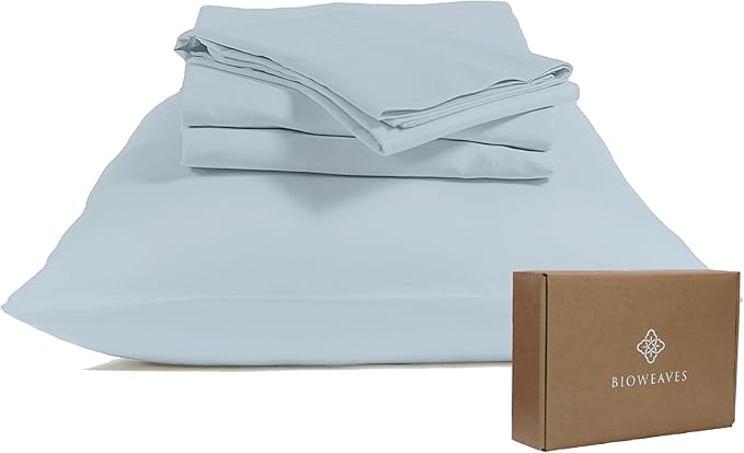 BIOWEAVES 100% Organic Cotton Sheets, 300 Thread Count 3-Piece GOTS Certified Bed Sheet Set Fits Mattress Upto 17" Deep Pocket, Soft & Silky Sateen Weave (Twin, Shore)