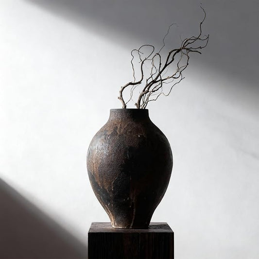 Wabi Sabi Vase 11.8in, Brown Ceramic Vase with Waterproof Coating, Rustic Ceramic Vase Large for Table Centerpiece, Entryway Shelf Decor, Rustic Farmhouse Pottery Vase
