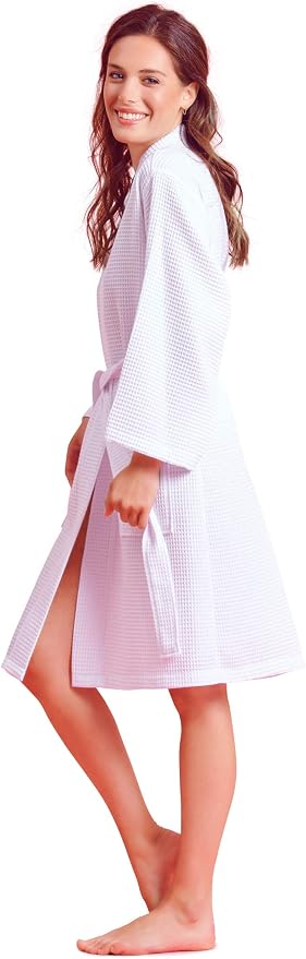 Soft Touch Linen Women's Kimono Waffle Robe-Luxurious & Absorbent & Quick Dry-Cotton & Polyester Blend