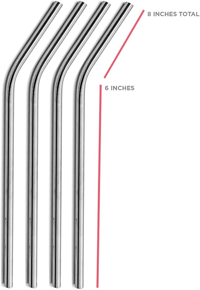 Stainless Steel Drinking Straws Set of 4, Curved metal Straws reusable for 20 0z Tumbler, | Fits all Yeti SIC Simple Modern Tumblers, Cleaning Brush Included.