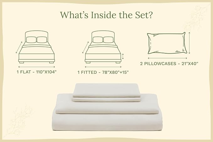 Organic Cotton King Sheets Set - 100% GOTS Certified Organic Cotton, 400 Thread Count, Chemical-Free, Cooling, Deep Pocket, Soft Sateen Weave, Hypoallergenic, All-Season and Breathable (King - Ivory)