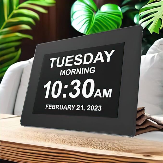 Digital Calendar Date Multi Alarm Clock 8 inch Large Display Auto-Dimming Electic Desk Table Wall Mount Office, Home, Kitchen, Room, School, Bedroom, Living Room (Black)