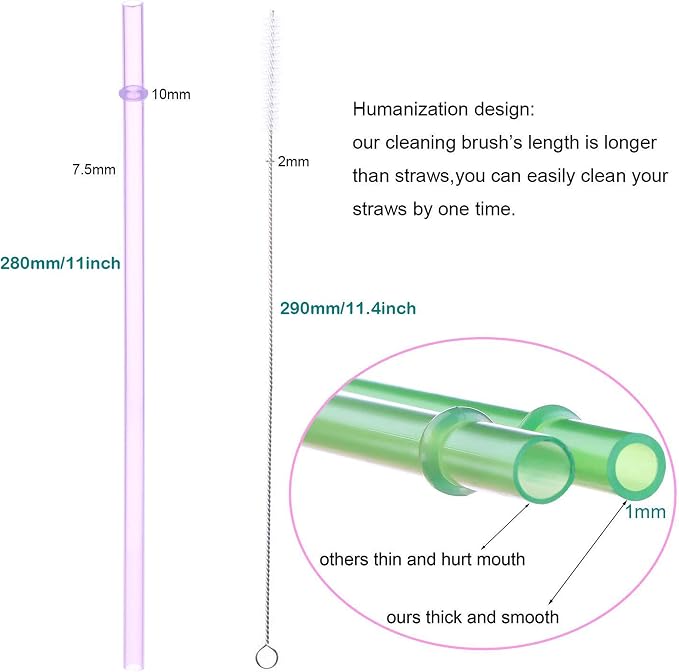 Dakoufish 12 Piece 11 Inch Reusable Plastic Thick Drinking Straws BPA Free Mason Jar Straws Plain Color (11inch,Purple)