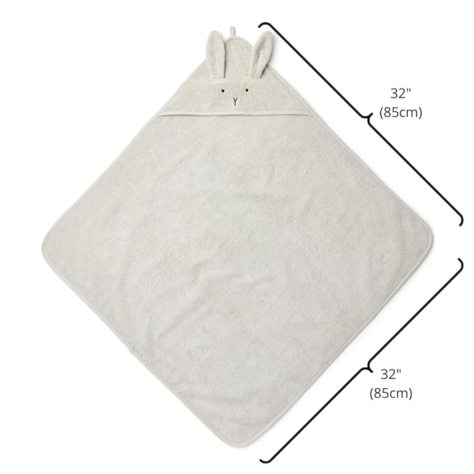 Hooded Baby Towel – 100% Organic Cotton Baby Bath Towels – Baby Boy and Girl Newborn Essentials - Super-Soft and Absorbent. (Rabbit - Pearl Grey)