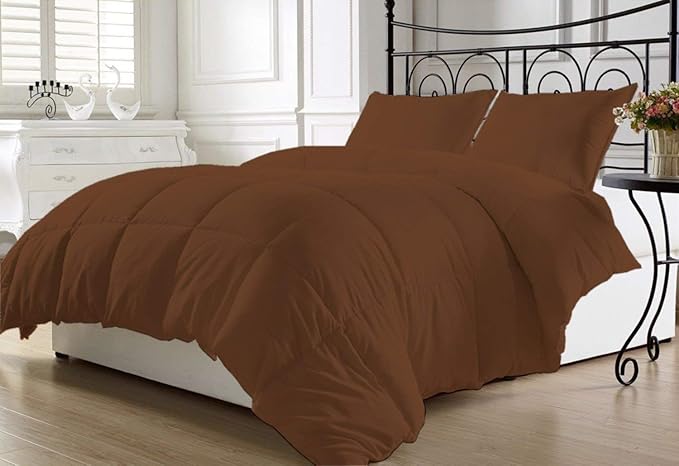 Luxurious and Hypoallergenic 600 Thread Count 1 Piece Down Alternative Comforter 100% Egyptian Cotton Solid (King/Cal King, Choclate)