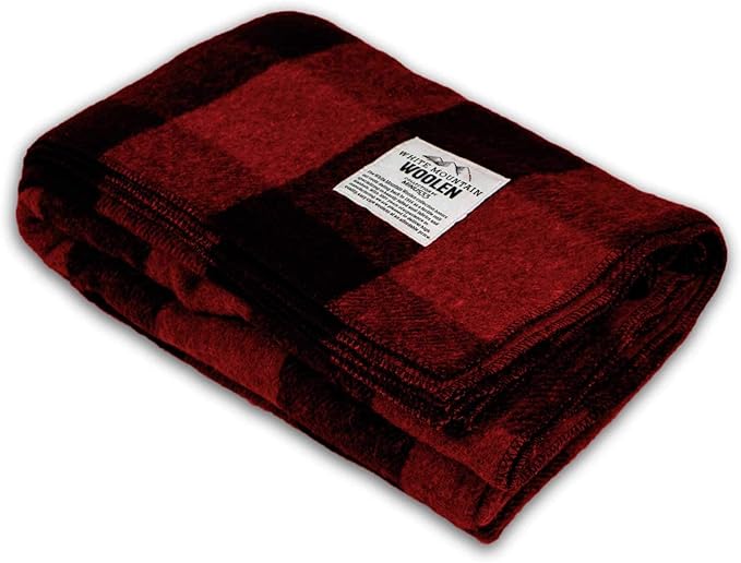 Camp Throw Blanket - 80% Recycled Wool - Buffalo Plaid - Warm Throw Blanket - Thick - Washable - 62W x 80L - Red and Black Plaid