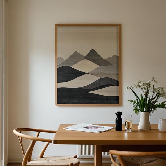 (Unframed) (12x16 Inch) Matte Wall Art Print Of Minimalist Line Embroidery of a Mountain Silhouette - Eco-Friendly Poster, Custom Decor for Home, Office, Bedroom, Bath Room, Living Room, Dining Room,