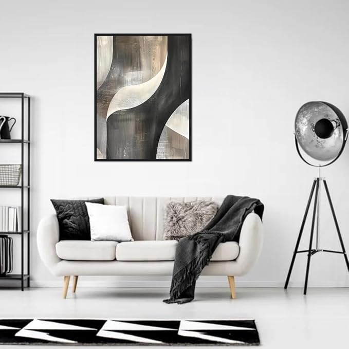 Moonow7 Flowing Harmony Abstract Artwork, Neutral-Toned Wall Art for Modern Bedroom or Office, Unframed Size A3 29.7 x 42 cm / 16.5X11.7
