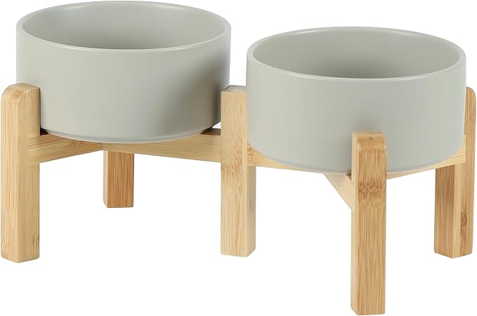 Havniva 6.1” Dog Bowls Elevated Ceramic Dog Food and Water Bowl Set, Double Raised Dog Water Bowl with Stand Non-Slip Rubber Base Two Heights Large Capacity Feeding Pet Food Bowl for Small Dogs