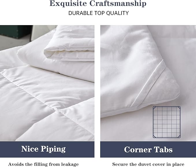 Simple&Opulence Down Alternative Comforter, King Size Duvet Insert with 100% Cotton Cover, Ultra-Soft Microfiber Quilted All Season Breathable Cooling Bed Comforter (King, White)