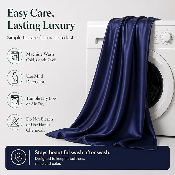 Pure Natural Mulberry Silk Pillow Cases with Zipper Made in USA, King Size, Luxury 22 Momme Silk Pillowcase for Hair and Skin, Hypoallergenic (Navy Blue, King)