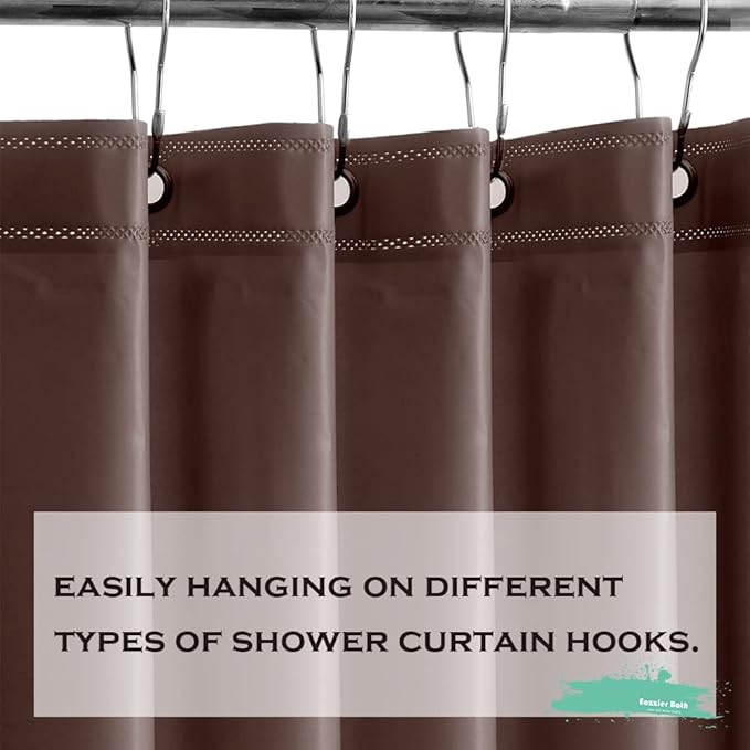 Chocolate Plastic Shower Curtain Or Liner, 72x72 Inch Lightweight Brown Plastic Bathroom Shower Showroom Inner Curtain with Rustproof Metal Grommet Holes and Weighted Magnets