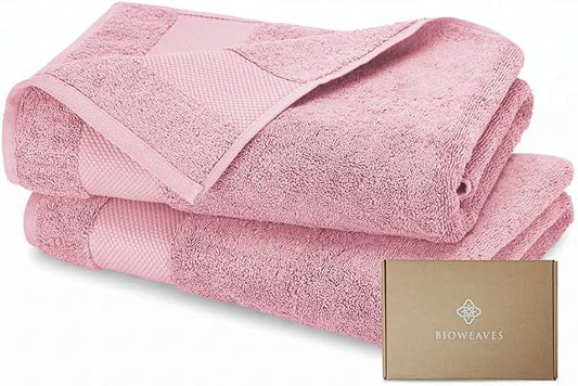 BIOWEAVES 100% Organic Cotton 700 GSM Plush Luxury Bath Towels for Bathroom 30" x 58" GOTS Certified - Dusty Pink, Pack of 2