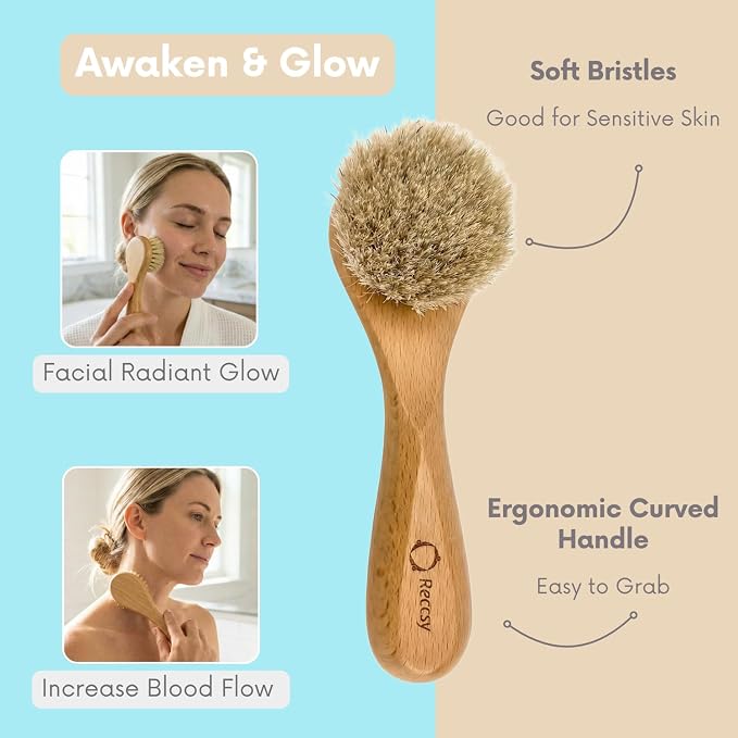 4pcs Dry Brushing Body Brush Set for Lymphatic Drainage-Natural Bristle Dry Skin Brush +Facial Dry Brush for Face+Dry Skin Exfoliating Scrubber+Wood Therapy Massage Tool. Gua Sha, Anti-Cellulite.