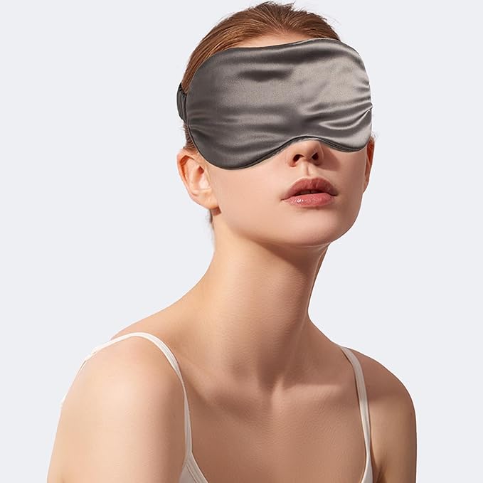 100% 22 Momme 6A Grade Double-Sided Pure Mulberry Silk Eye Mask Soft Breathable Sleep Blindfold with Elastic Headband for Men and Women Pack of 1 (Charcoal)