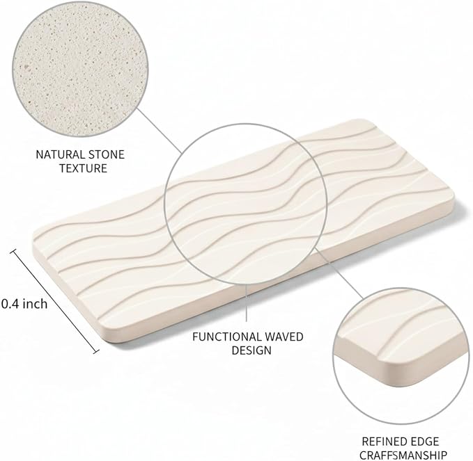 Diatomaceous Earth Soap Dish, Rectangular Stone Bar Soap Holder for Bathroom Sink & Shower, Absorbent Tray (8.7 x 3.5 Inch)
