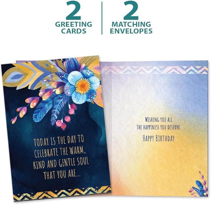 Tree-Free Greetings - Birthday Cards - Artful Designs - 2 Cards + Matching Envelopes - Made in USA - 100% Recycled Paper - 5 x 7 - Warm Kind Gentle (GT65336)