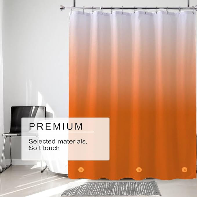 TIKABC Shower Curtain Liner, 4G PEVA Shower Liner, Plastic Waterproof Shower Curtains, with Grommet Holes and 3 Magnetic Weights(Gradient Orange)
